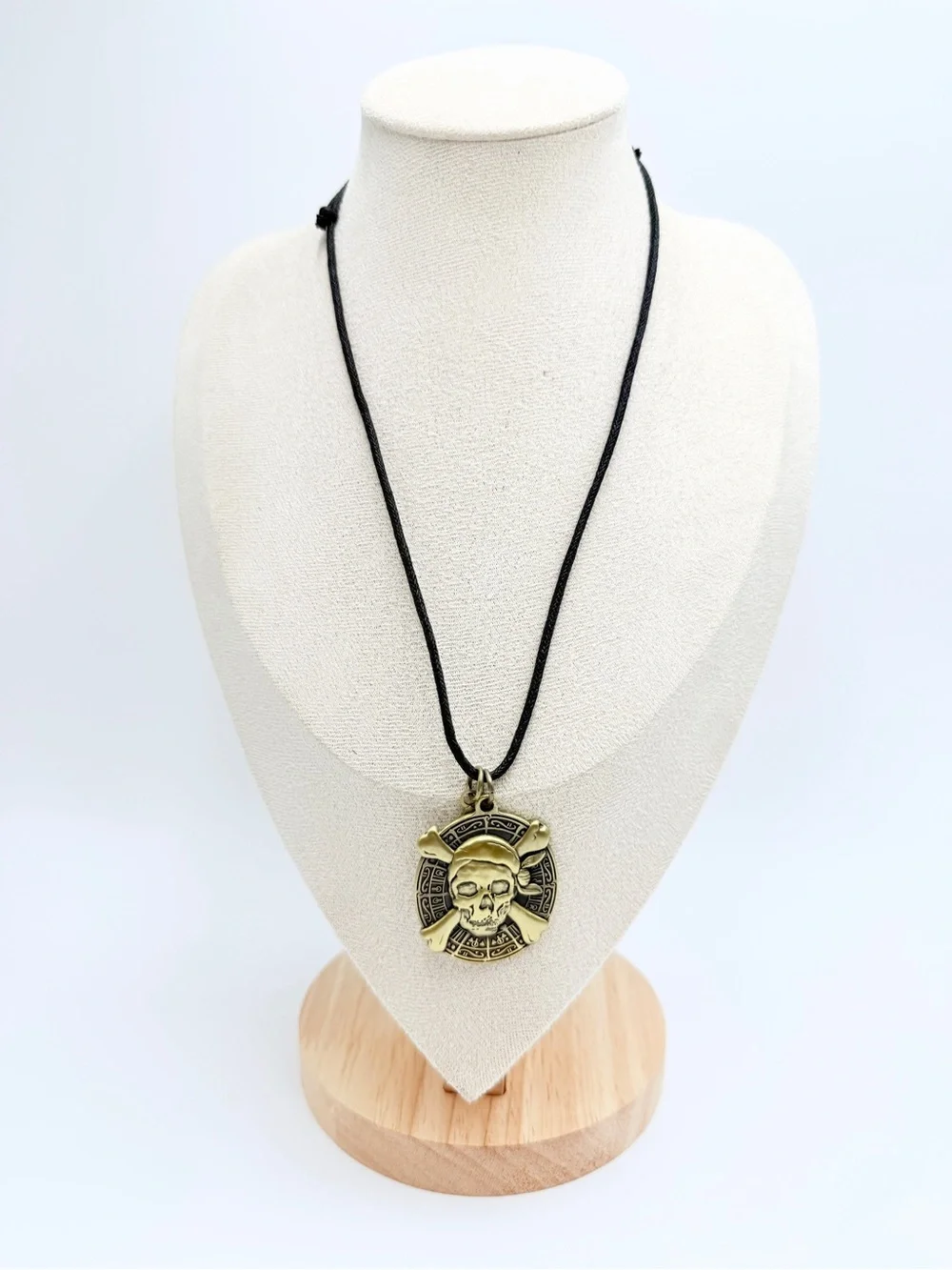 Pirate Skull Medallion Adjustable Cord Necklace with Signed Rebecca Charm - Picture 3 of 11